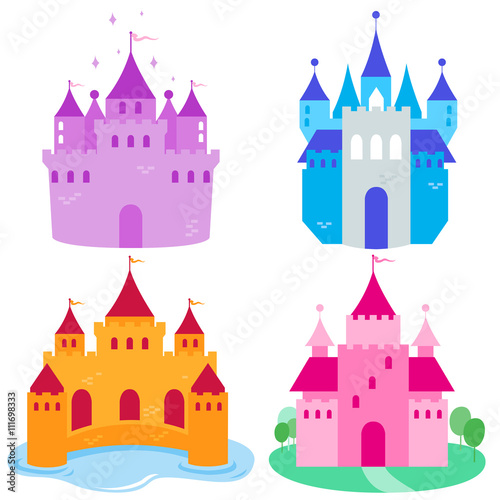 Beautiful fairy tale castles. Vector illustration set