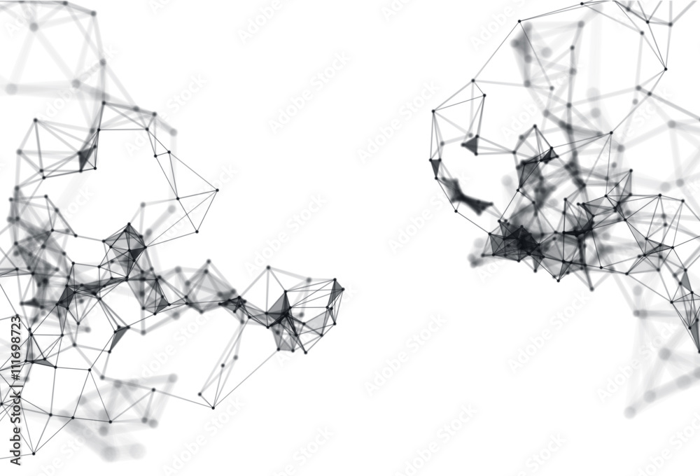 Obraz premium Abstract 3d illustration of Molecular structure on white background. Connected colorfully lines with dots. Concept of the science, connection, chemistry, biology, medicine, technology.