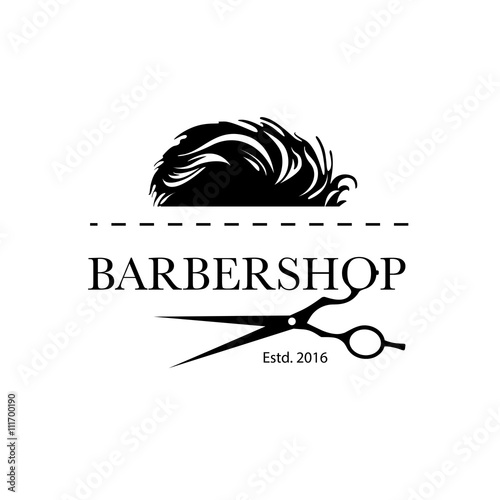 Logo for barbershop, hair salon. Black and white barbershop logotype. Barbershop sign. Vector Illustration