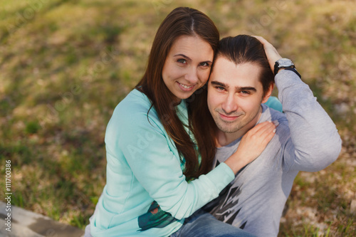 Happy young couple in love meeting in the autumn park © Diflope