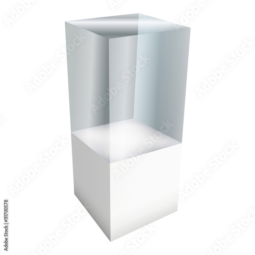 Empty glass showcase for exhibit. 3d vector.