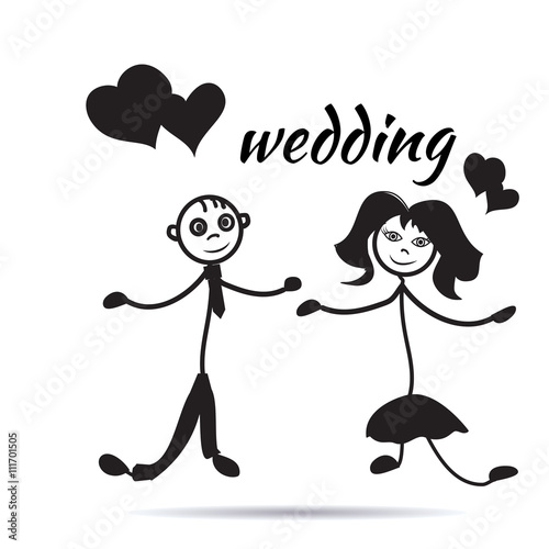 hand drawn cartoon wedding couple sticker