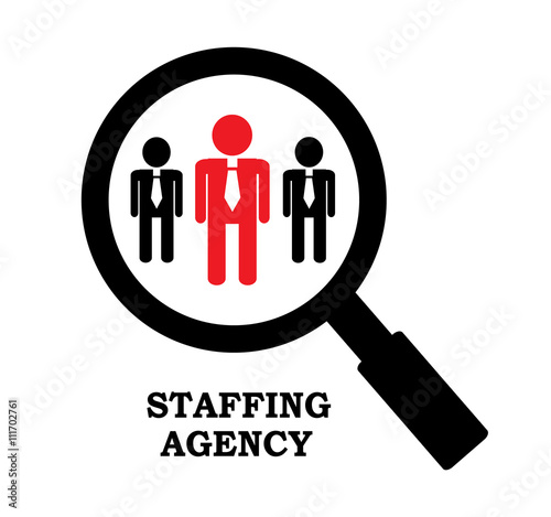 a row of businessmen and ordinary magnifying glass that lets you see in detail the prospective employee