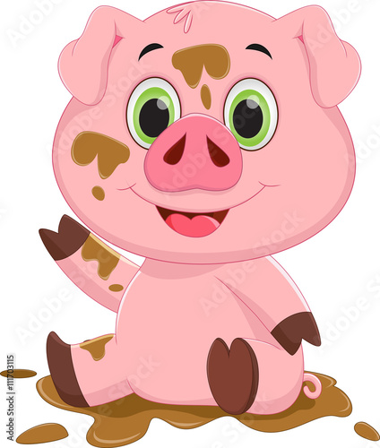 Cartoon pig play in mud 