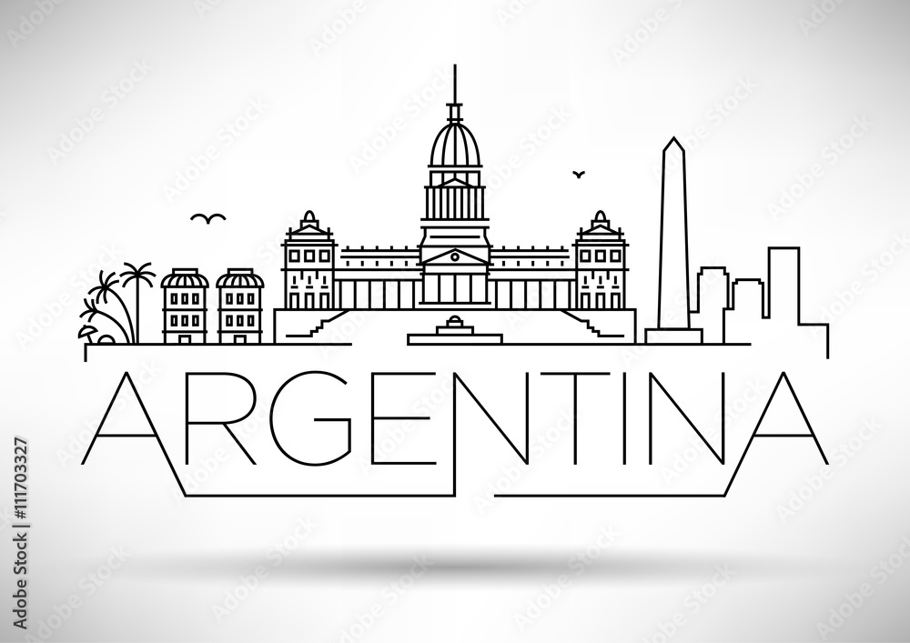 Fototapeta premium Minimal Argentina Linear Skyline with Typographic Design