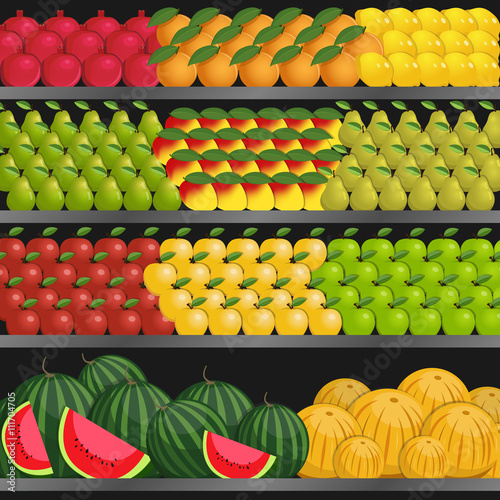 Shelf with fruits in the supermarket