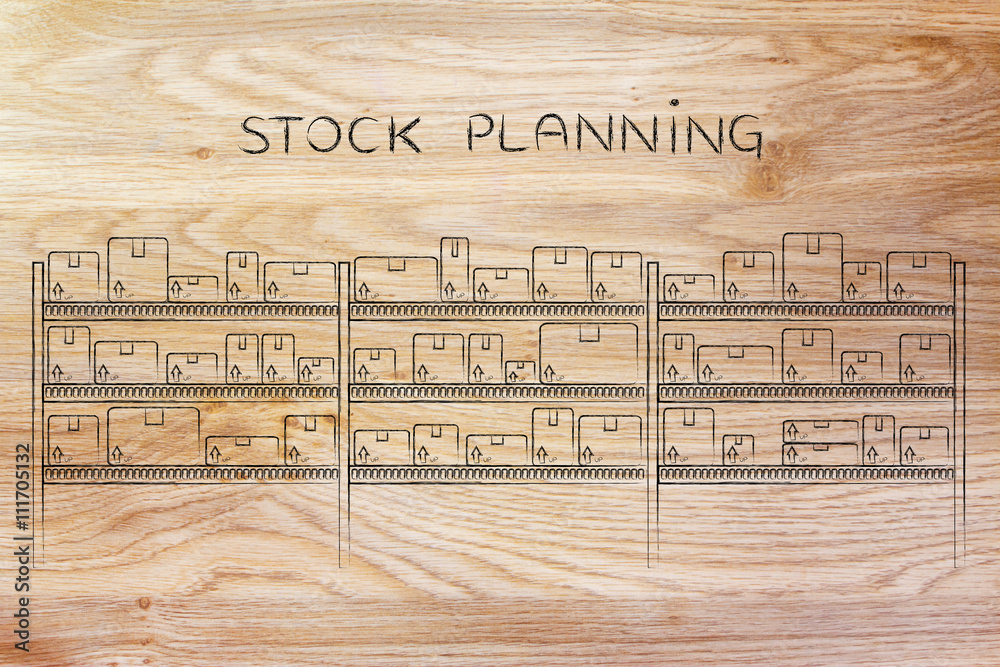 Fototapeta premium warehouse shelves with products in boxes, stock planning