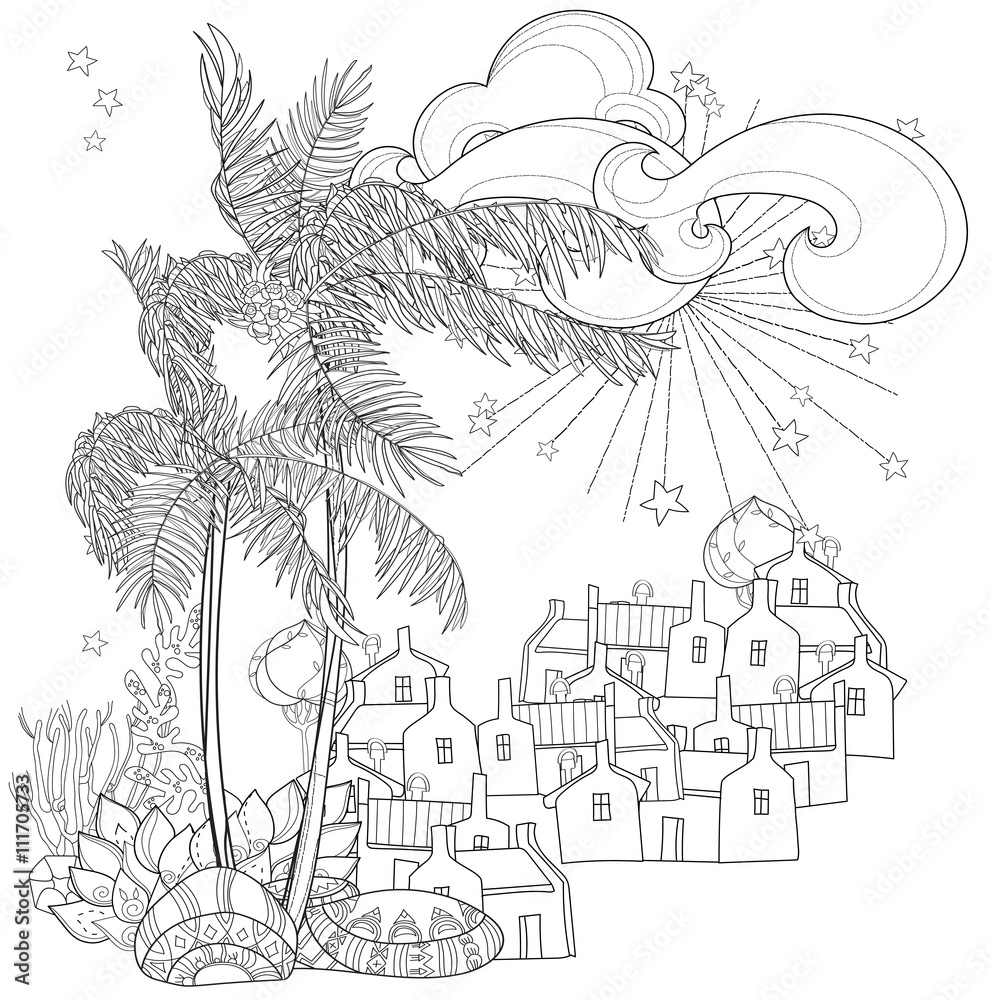 Hand drawn doodle outline palm tree