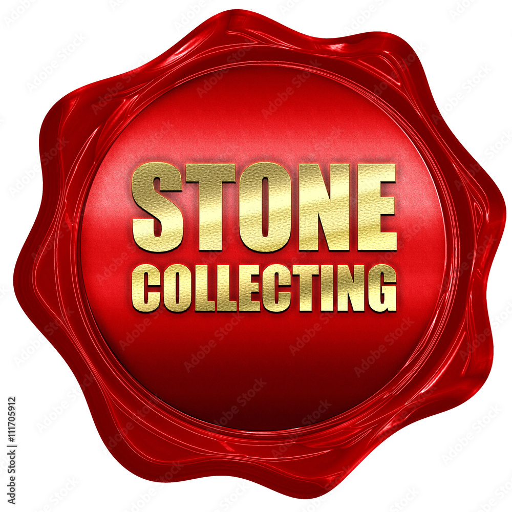 stone collecting, 3D rendering, a red wax seal stone collecting, 3D rendering, a red wax seal