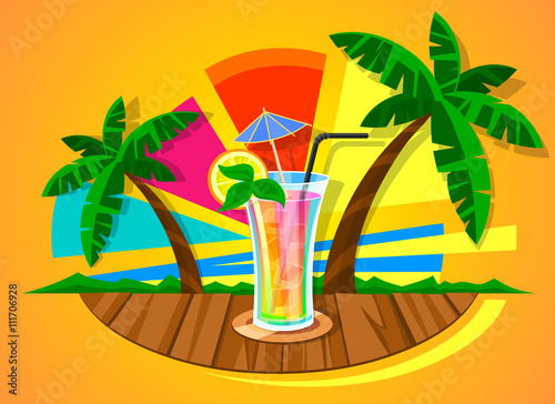 Summer time in beach sea shore with cocktail