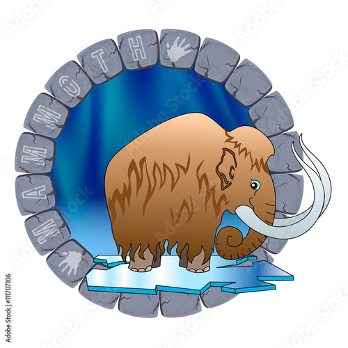 The mammoth, standing on the ice, on the background of the North
