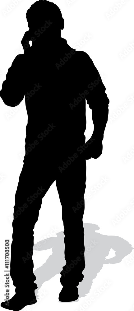 Vector silhouette of the man with the mobile phone