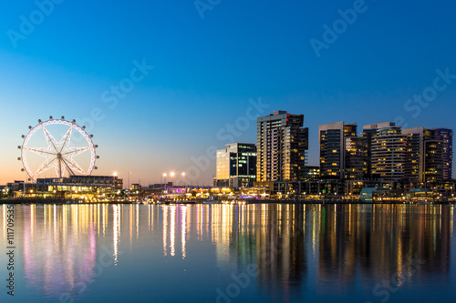 The docklands waterfront of Melbourne at night