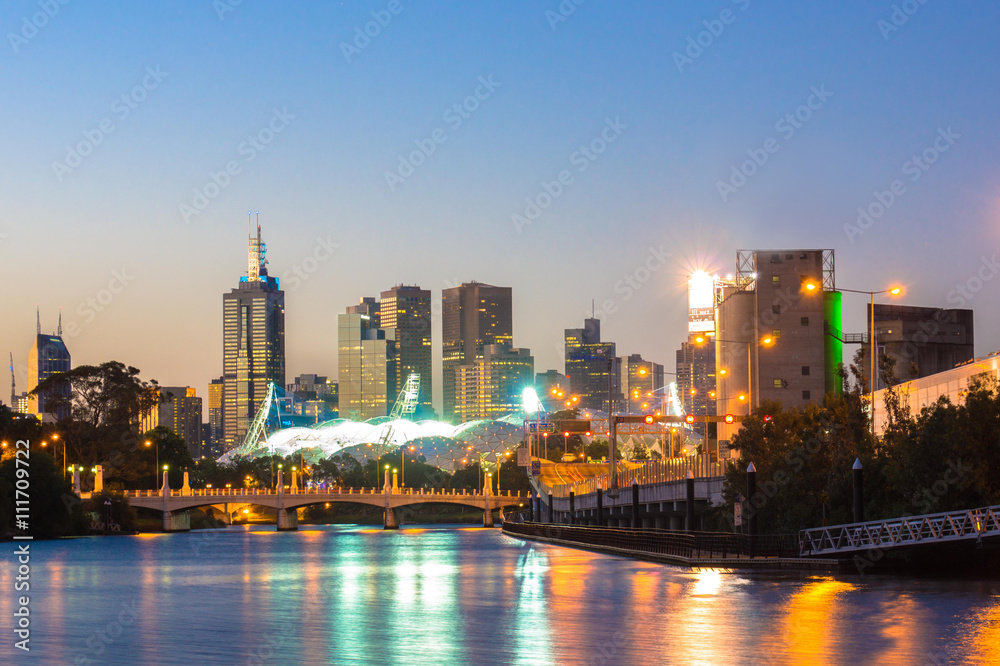 Melbourne skyline and Yarra River at night