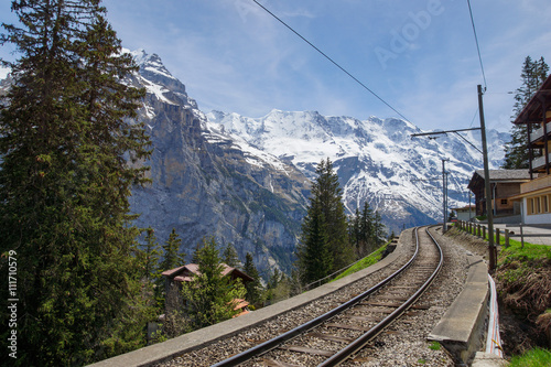 Train line running through the Swiss Alps