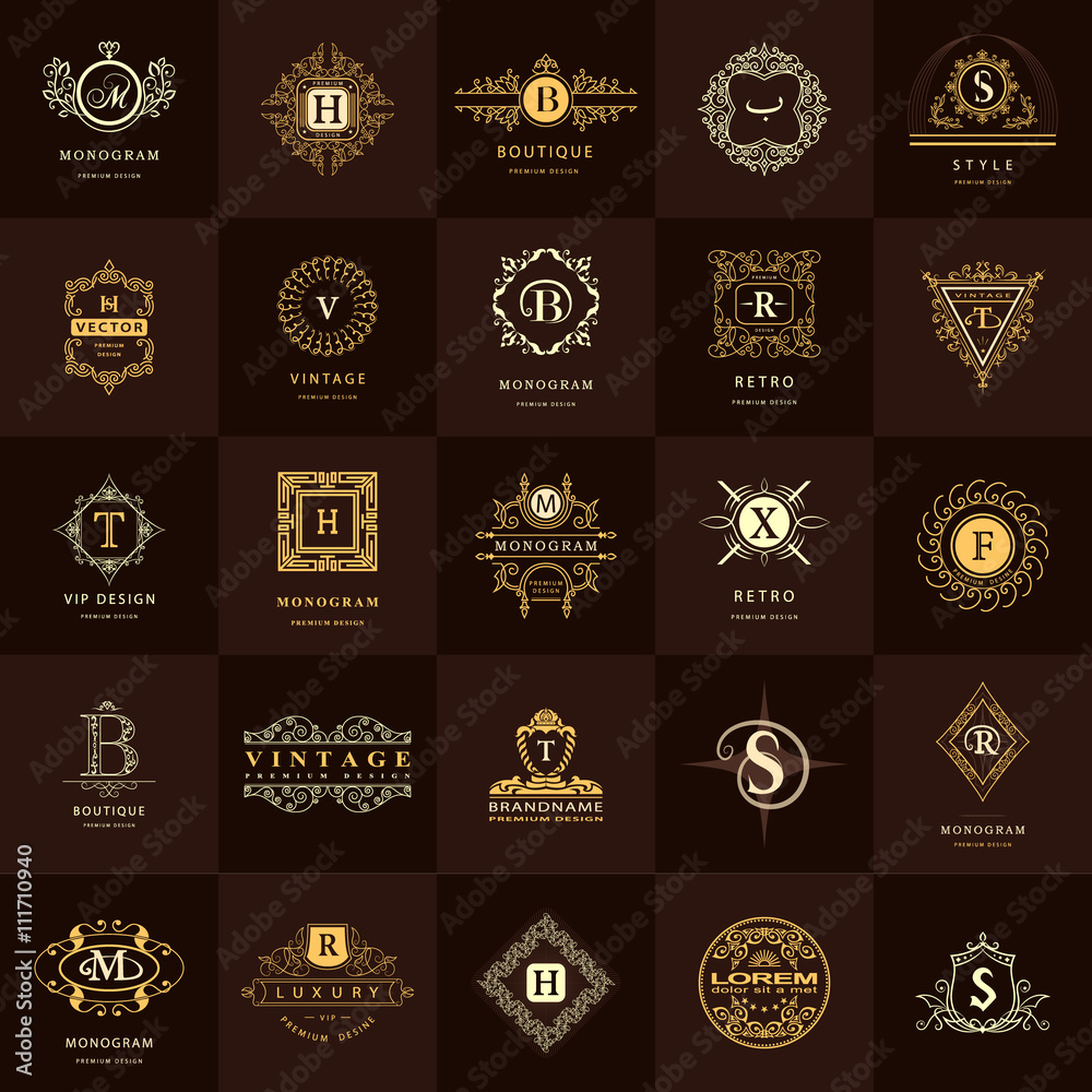 Line graphics monogram. Vintage Logos Design Templates Set. Business ...
