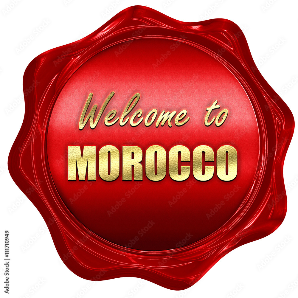 Welcome to morocco, 3D rendering, a red wax seal Welcome to morocco, 3D rendering, a red wax seal