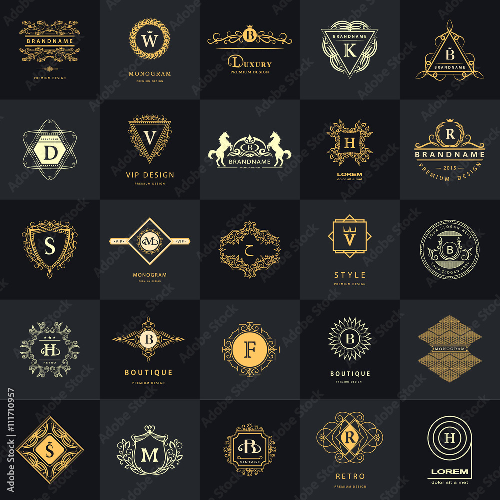 Line graphics monogram. Vintage Logos Design Templates Set. Business ...