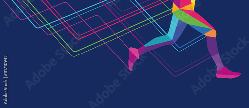 Vector image of the legs of a running athlete colored polygons, shapes, lines
