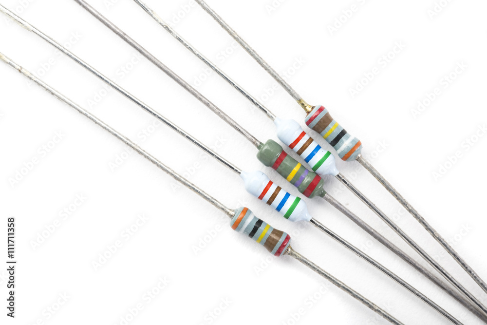 5 Resistors on white background