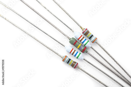 5 Resistors on white background