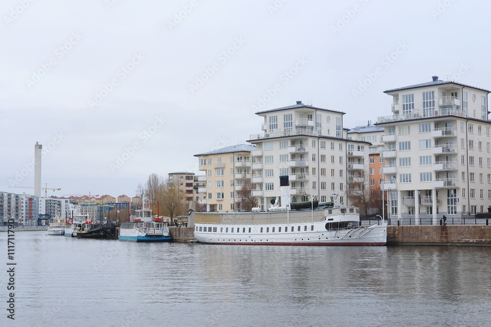 Stockholm, Sweden - March, 19, 2016: passanger boat in Stockholm, Sweden