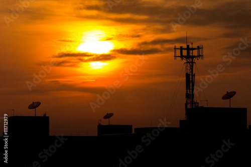 satellite dish in sunset time