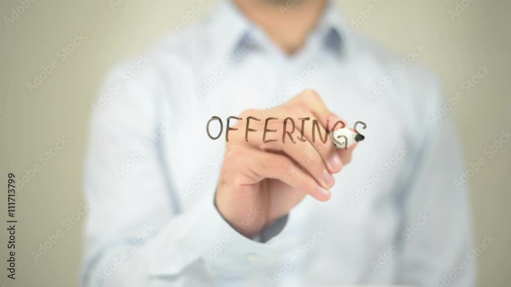 Offerings for Customer , Man writing on transparent screen Offerings for Customer , Man writing on transparent screen