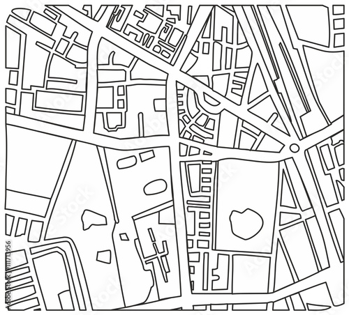 Abstract city map vector illustration with streets and parks