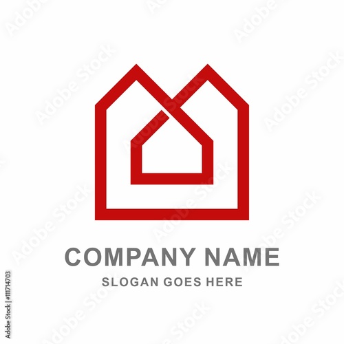 Simple Double House Geometric Line Vector Logo Template
