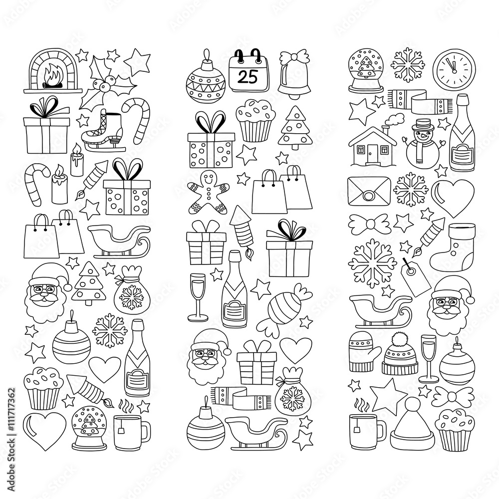 Doodle vector icons Merry christmas and happy new year