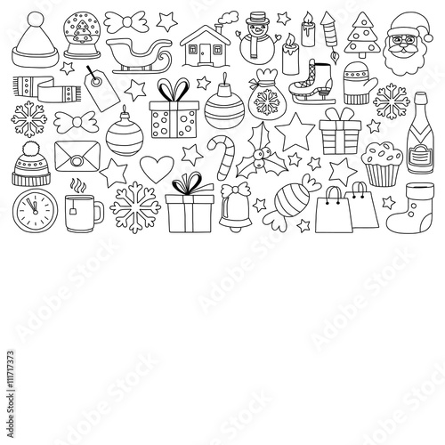 Doodle vector icons Merry christmas and happy new year