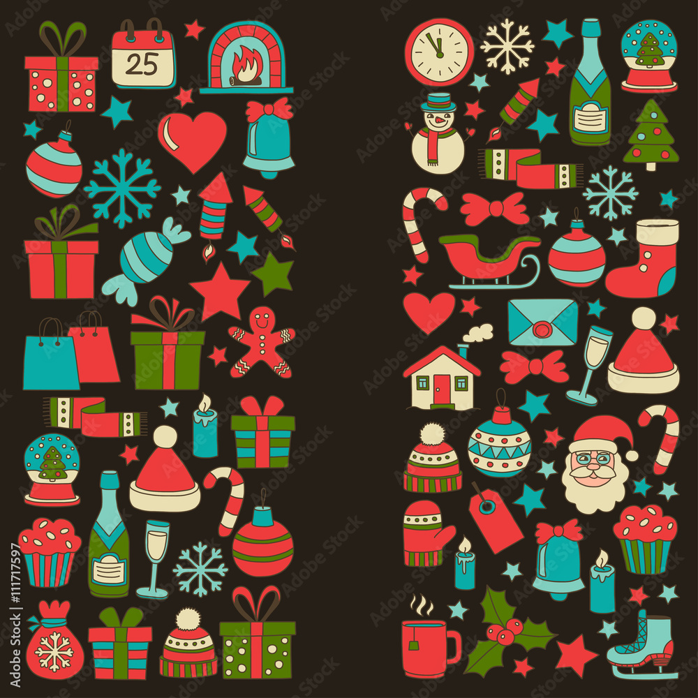 Doodle vector icons Merry christmas and happy new year Doodle vector icons Merry christmas and happy new year
