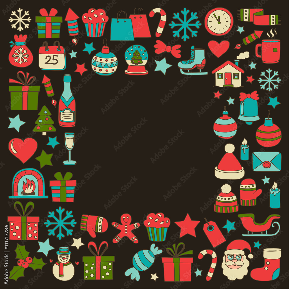Doodle vector icons Merry christmas and happy new year Doodle vector icons Merry christmas and happy new year