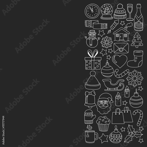 Doodle vector icons Merry christmas and happy new year