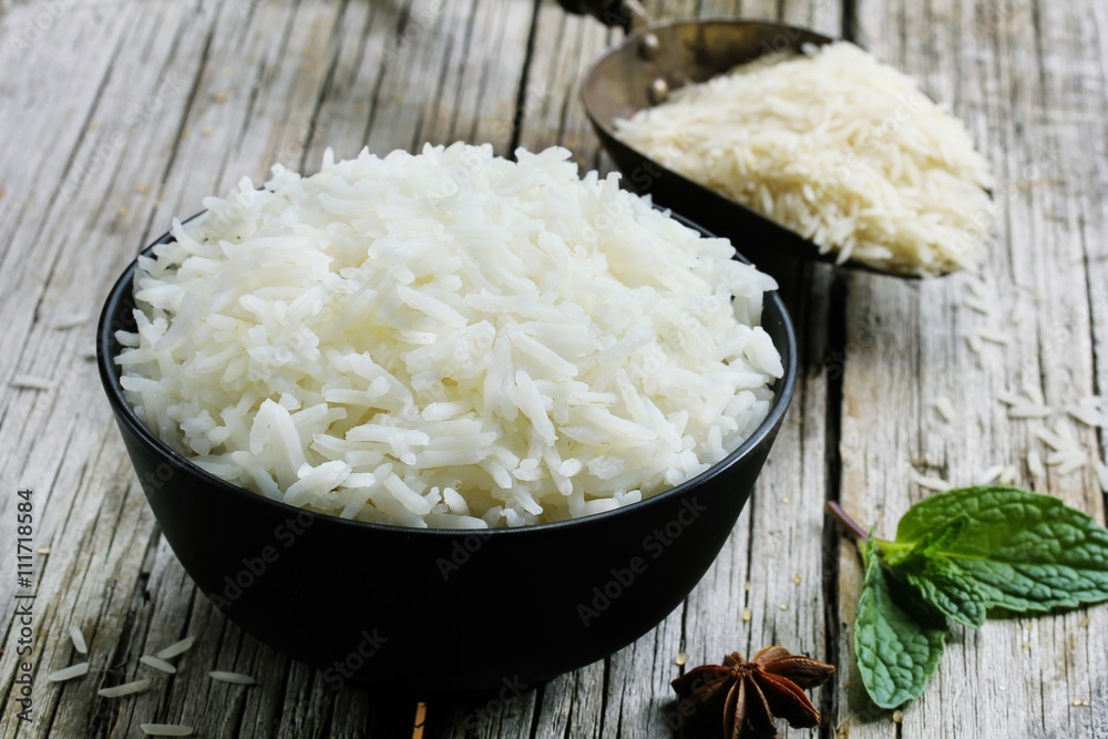 Basmati rice cooked / Basmati rice bowl, selective focus Basmati rice cooked / Basmati rice bowl, selective focus