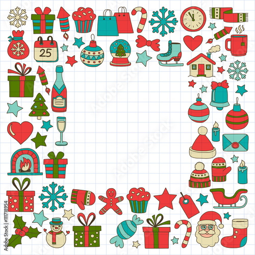 Doodle vector icons Merry christmas and happy new year