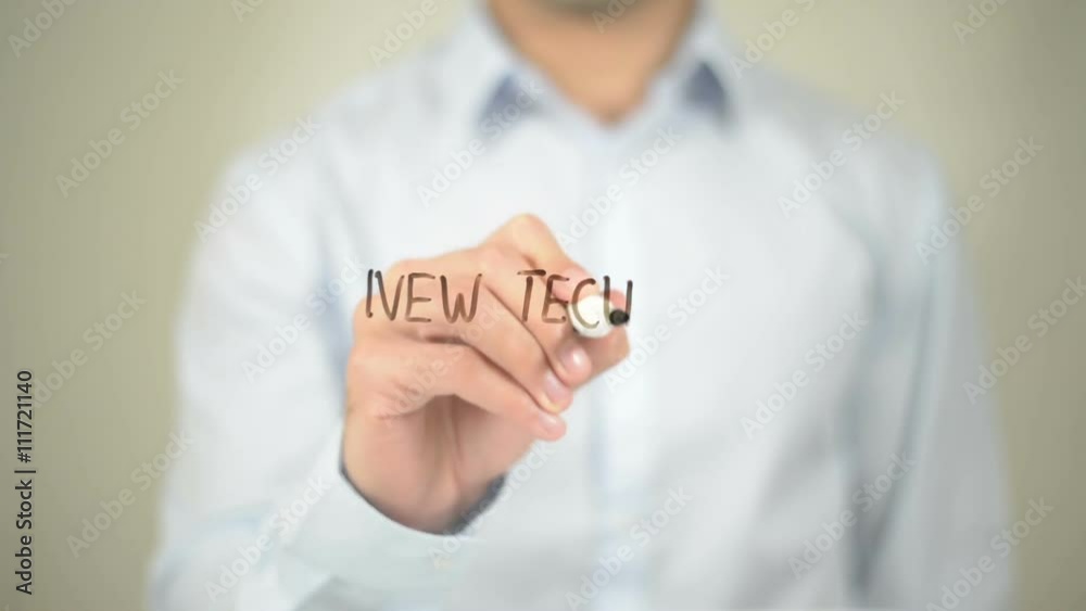 New Technology , Man writing on transparent screen New Technology , Man writing on transparent screen