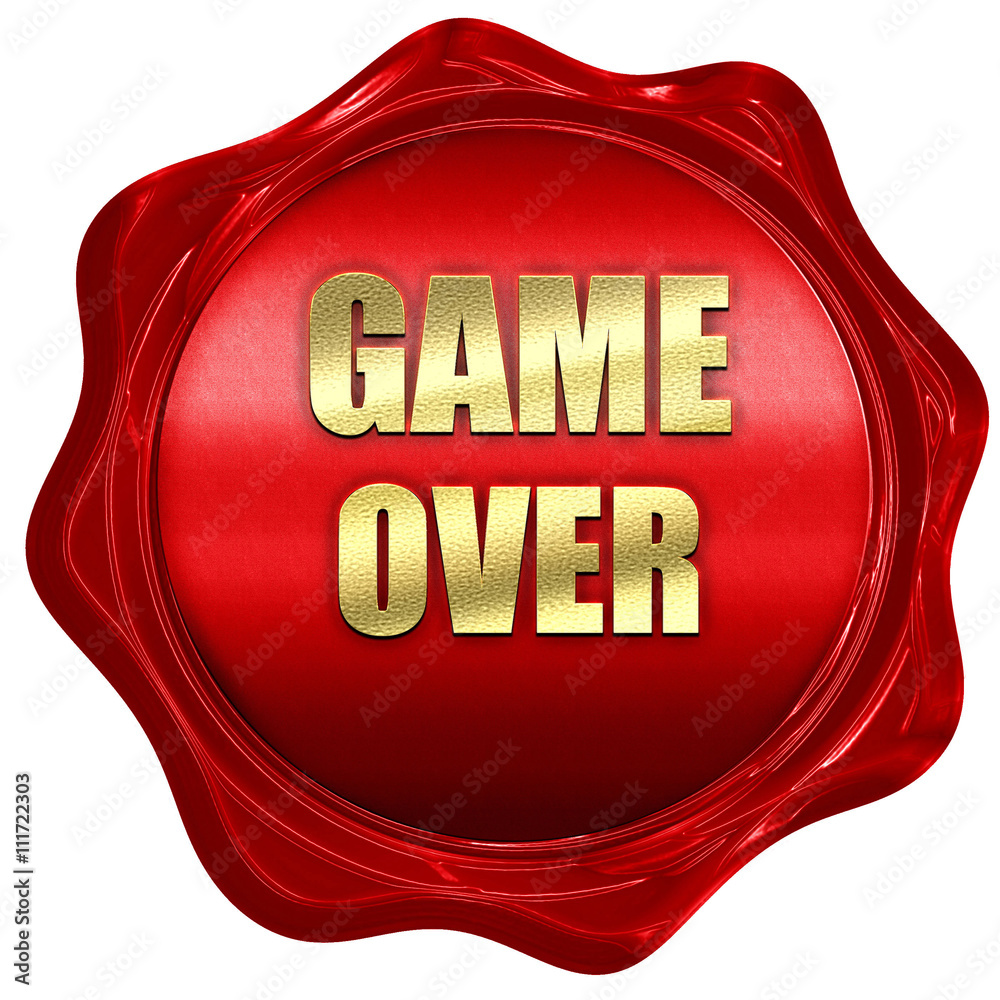 game over, 3D rendering, a red wax seal game over, 3D rendering, a red wax seal