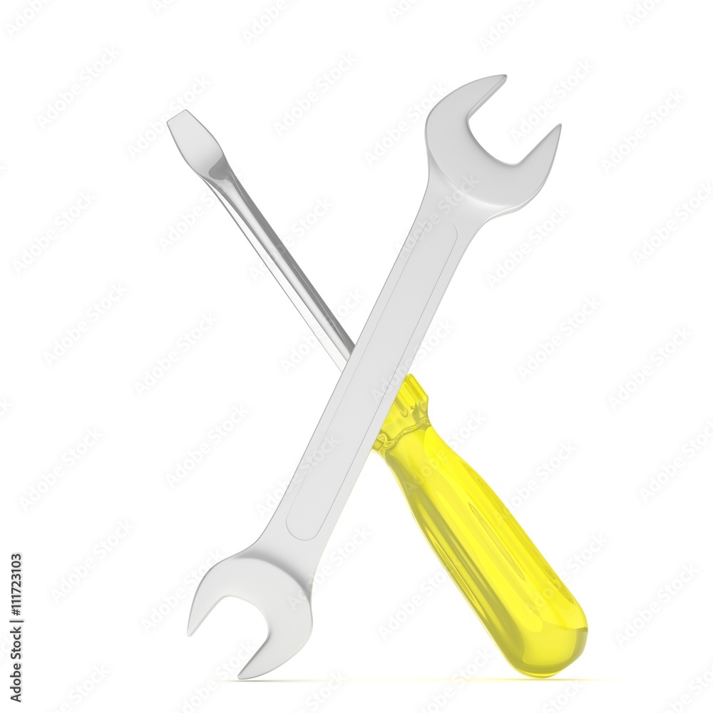 3D Illustration Wrench and screwdriver, service concept 3D Illustration Wrench and screwdriver, service concept