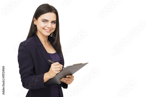 Happy young woman isolated on white background