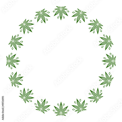 Round green frame of stylized cannabis leaf.