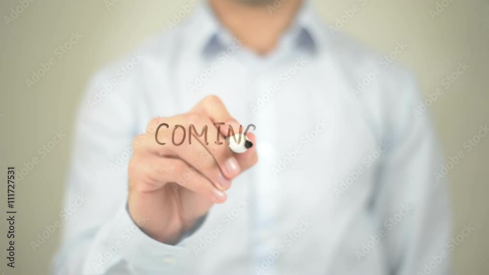 Coming Home, Man writing on transparent screen