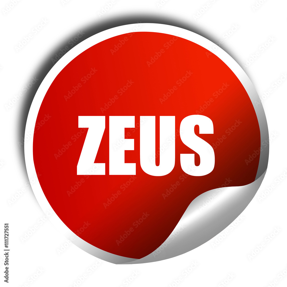 zeus, 3D rendering, a red shiny sticker zeus, 3D rendering, a red shiny sticker