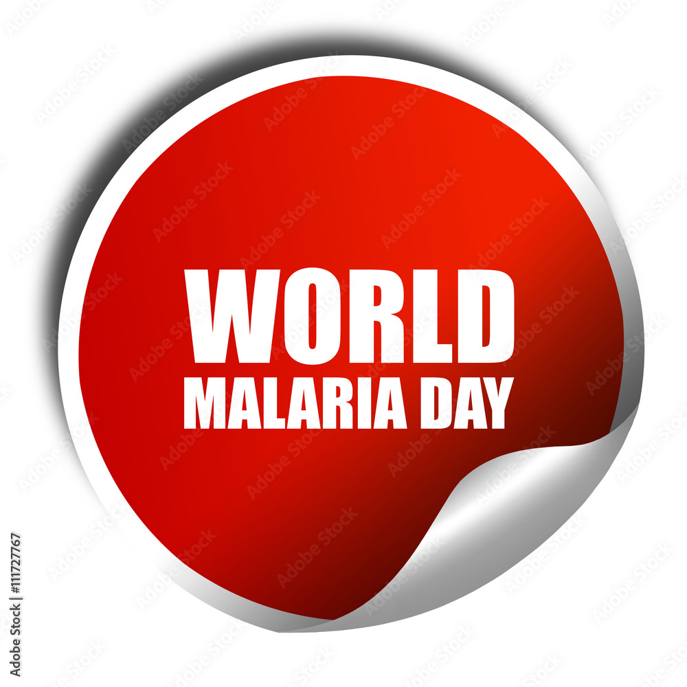 world malaria day, 3D rendering, a red shiny sticker world malaria day, 3D rendering, a red shiny sticker