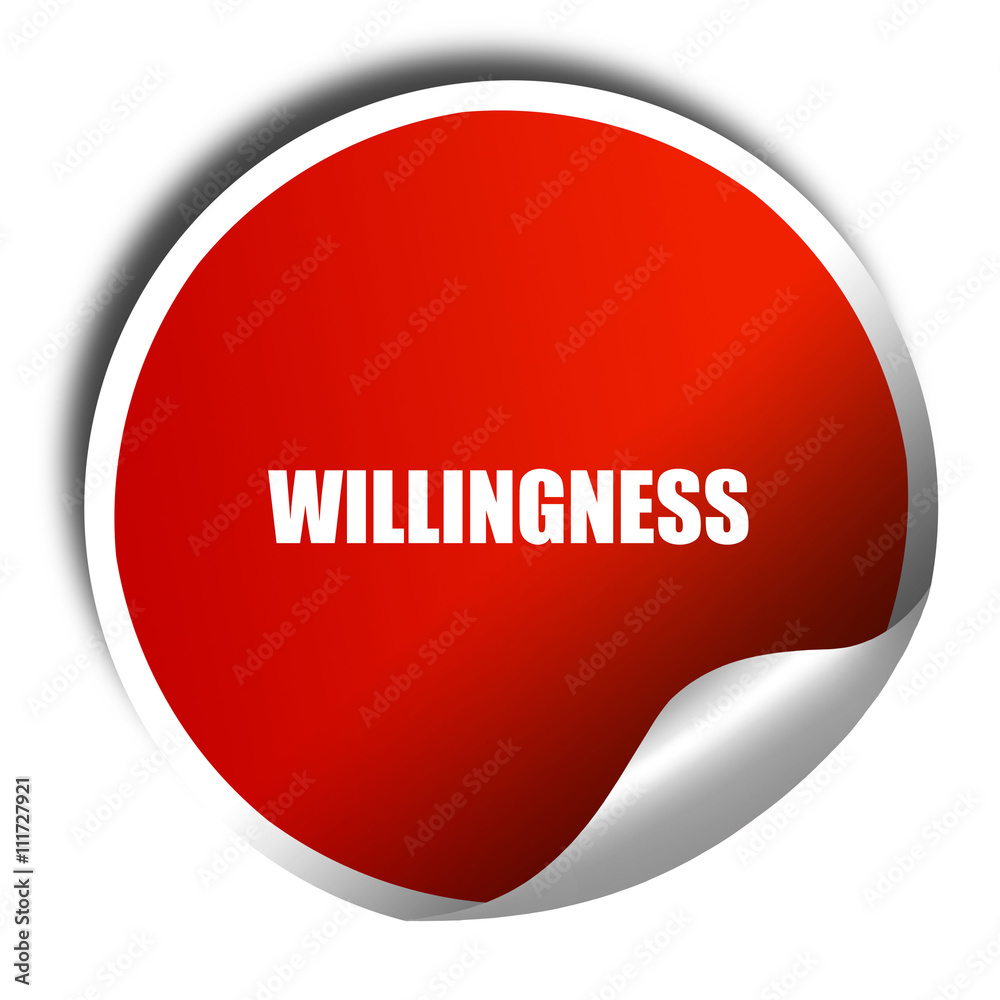 willingness, 3D rendering, a red shiny sticker willingness, 3D rendering, a red shiny sticker