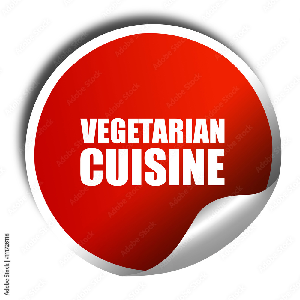 vegetarian cuisine, 3D rendering, a red shiny sticker vegetarian cuisine, 3D rendering, a red shiny sticker