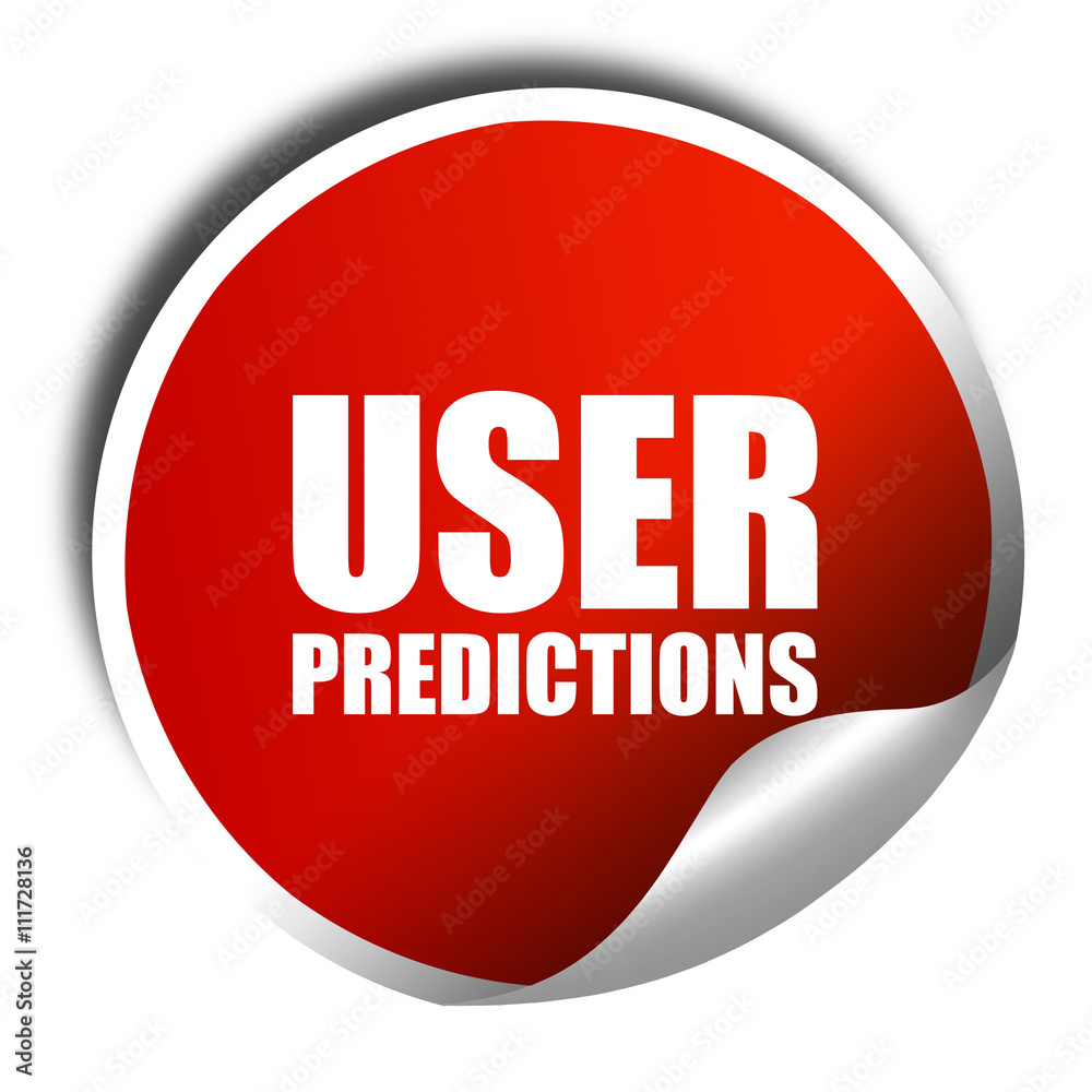 user predictions, 3D rendering, a red shiny sticker user predictions, 3D rendering, a red shiny sticker
