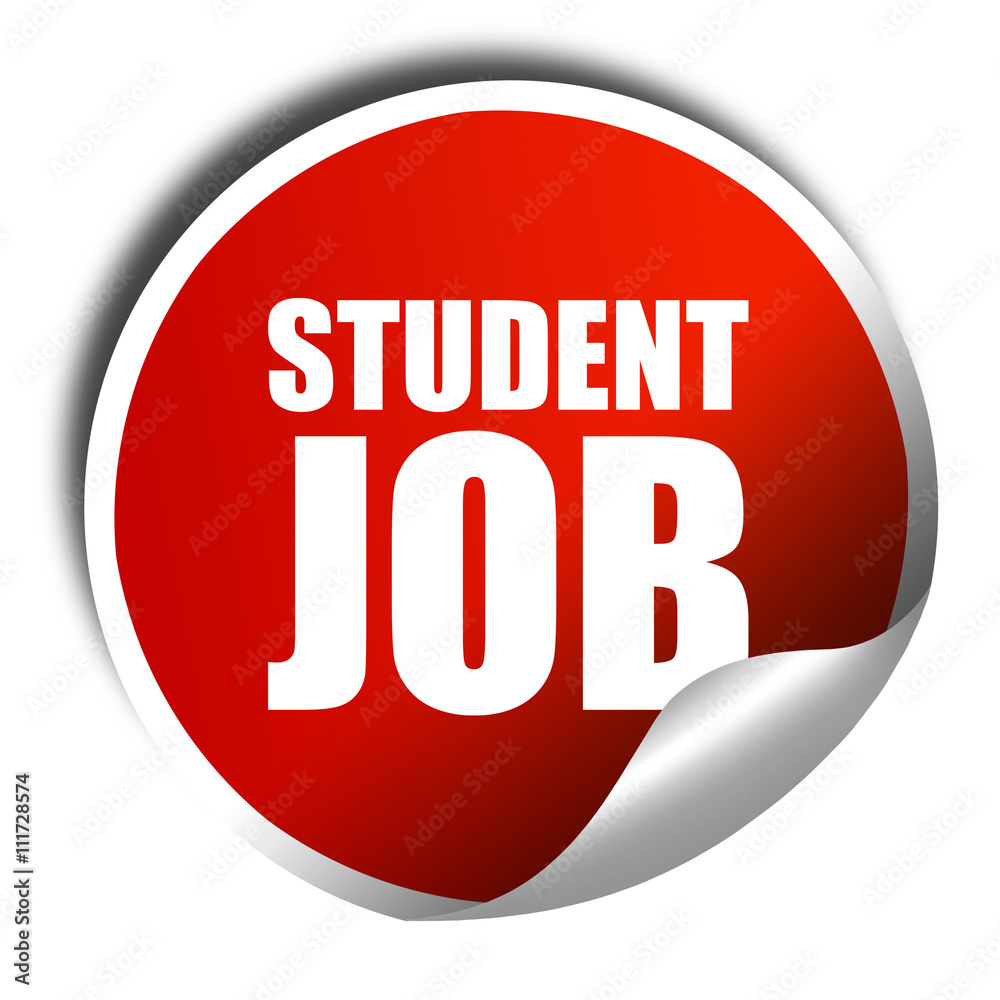 student job, 3D rendering, a red shiny sticker student job, 3D rendering, a red shiny sticker