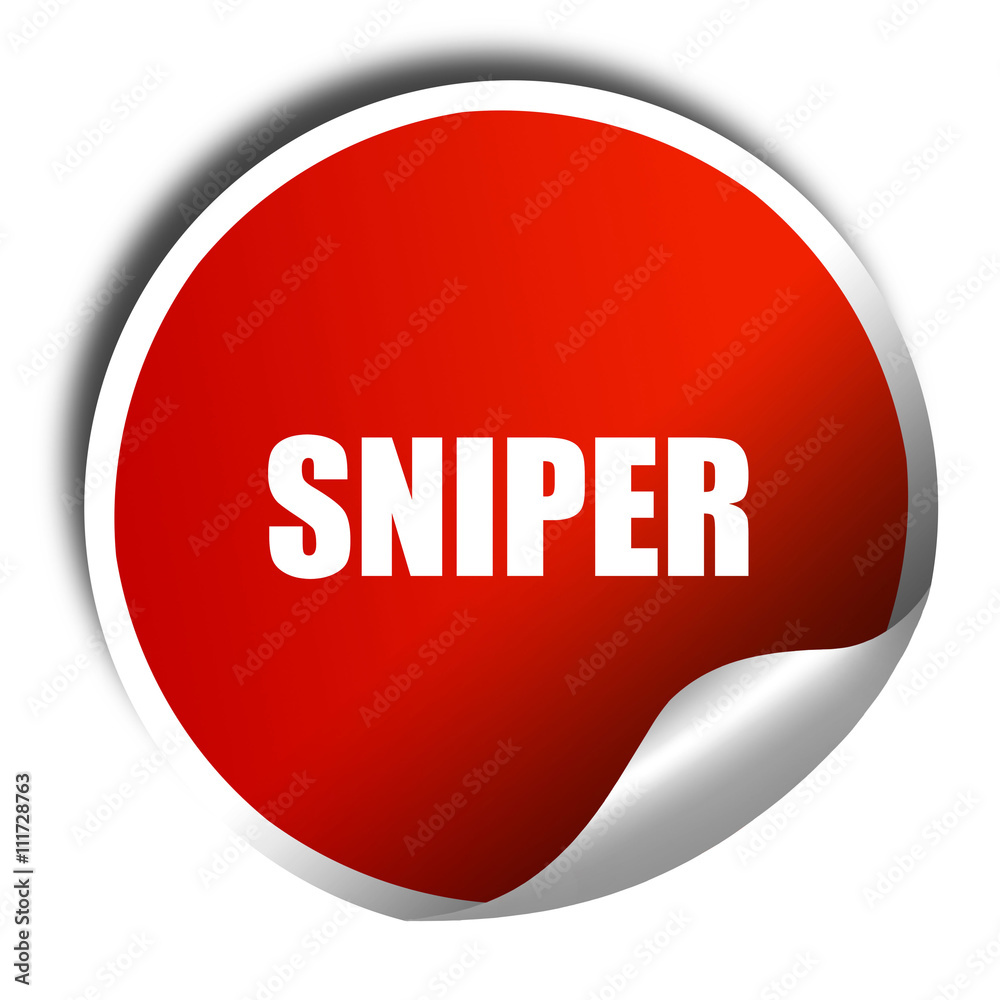 sniper, 3D rendering, a red shiny sticker sniper, 3D rendering, a red shiny sticker